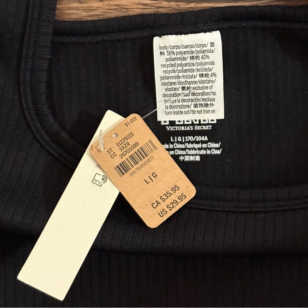 NWT PINK Victoria’s Secret Cropped Ribbed Short Sleeve Shirt Black Size Large - Picture 12 of 12